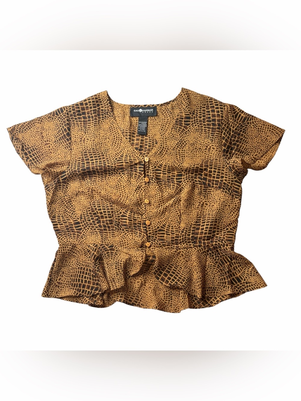 Sag Harbor 90s Y2K Vintage Giraffe Peplum Sheer Cover Top Sz 16